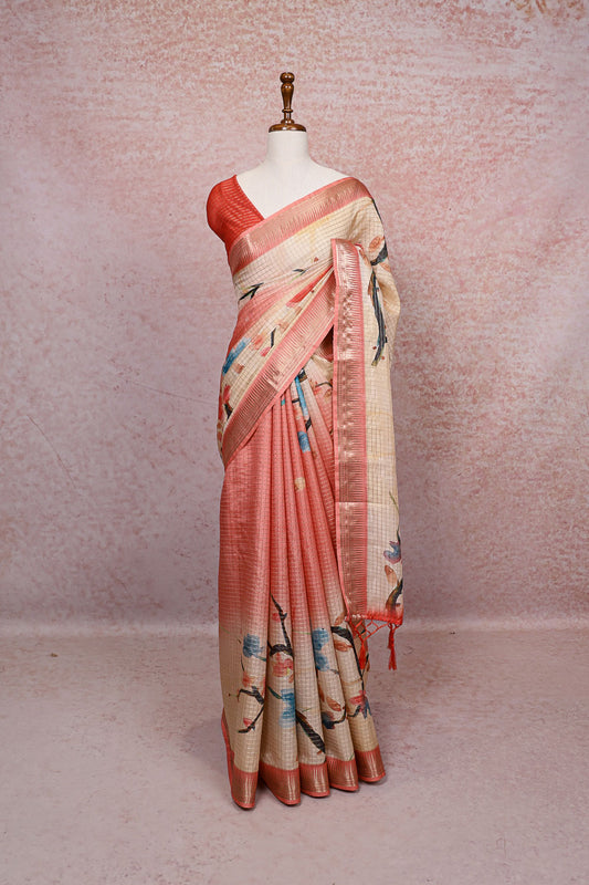 Cream Semi Tussar Saree