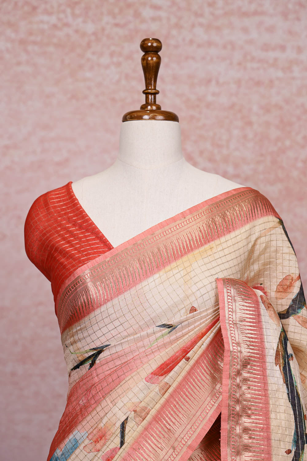 Cream Semi Tussar Saree