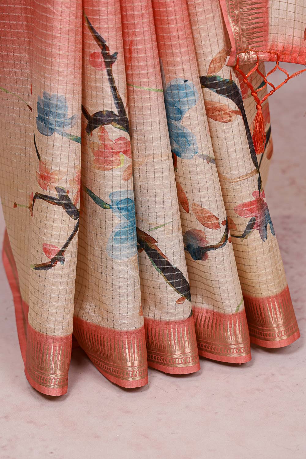 Cream Semi Tussar Saree