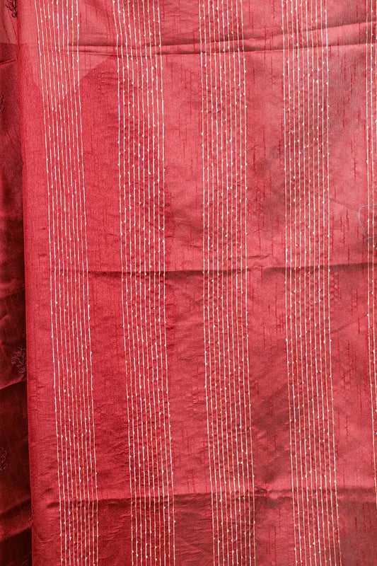 Dark Maroon Semi Jute Saree