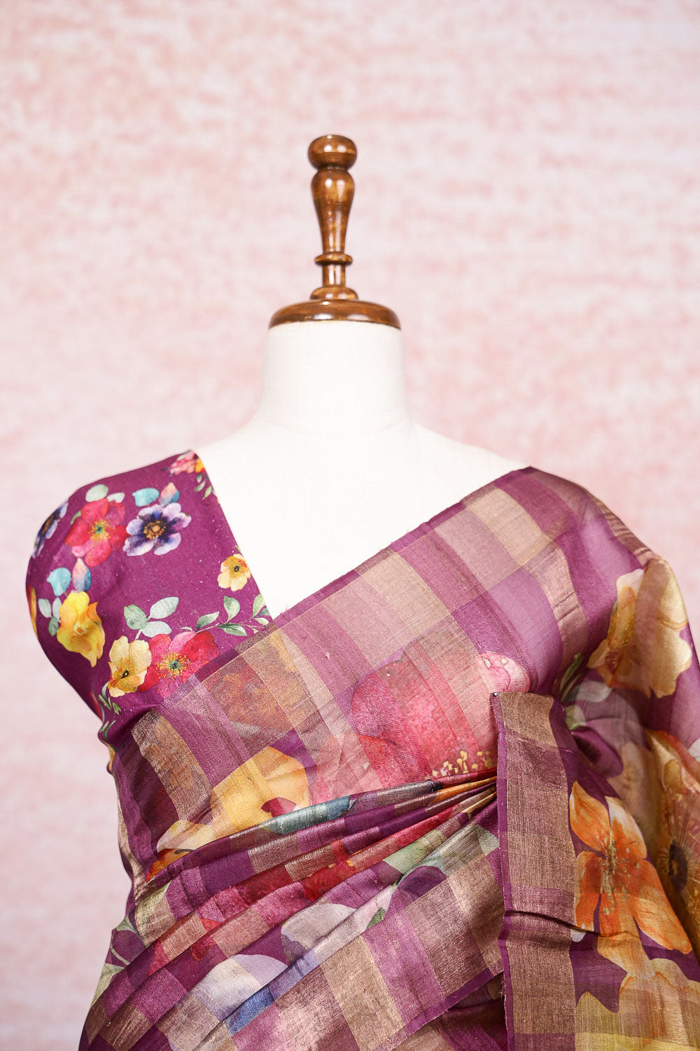 Dark Wine Tussar Jute Saree