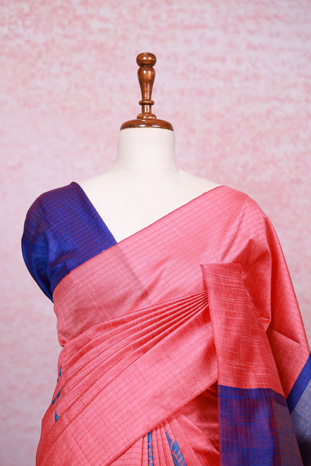 Coral Red Semi Jute Saree