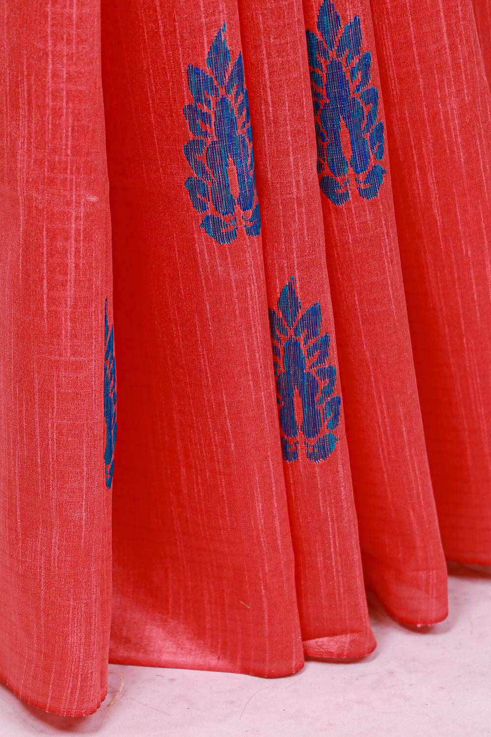Coral Red Semi Jute Saree