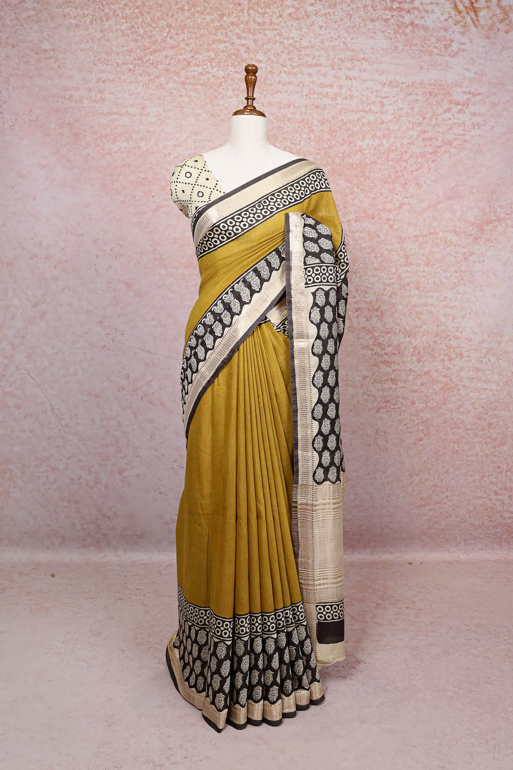 Mustard Yellow Semi Tussar Saree