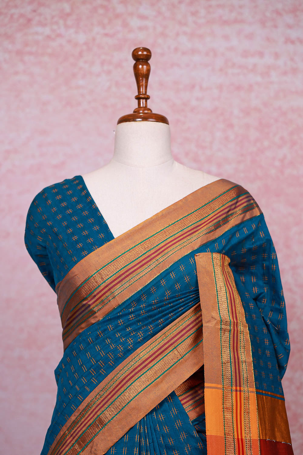 Peacock Blue Cotton Silk Saree