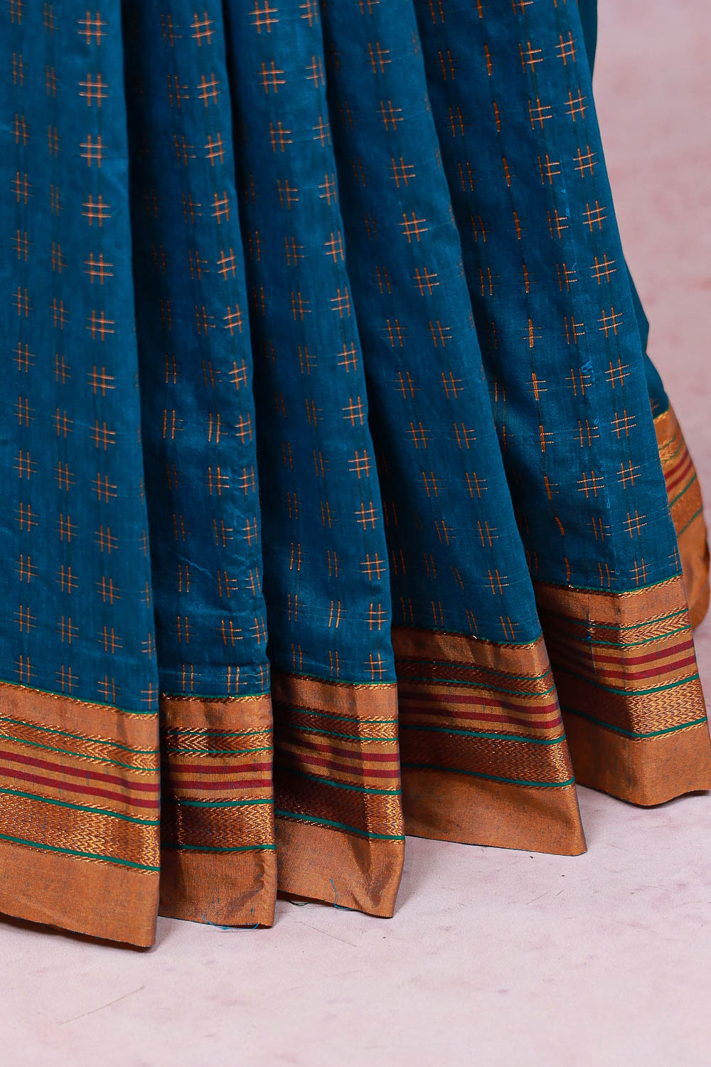 Peacock Blue Cotton Silk Saree