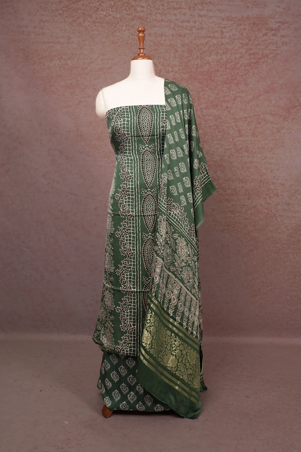 Green Modal Printed Unstitched Churidhar Material