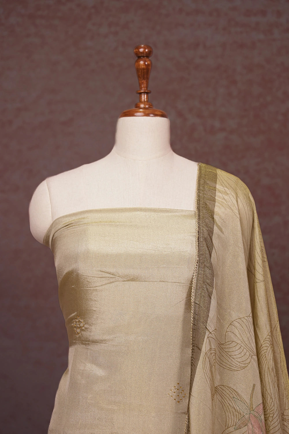 Gold Tissue Applic Work Unstitched Churidhar Material