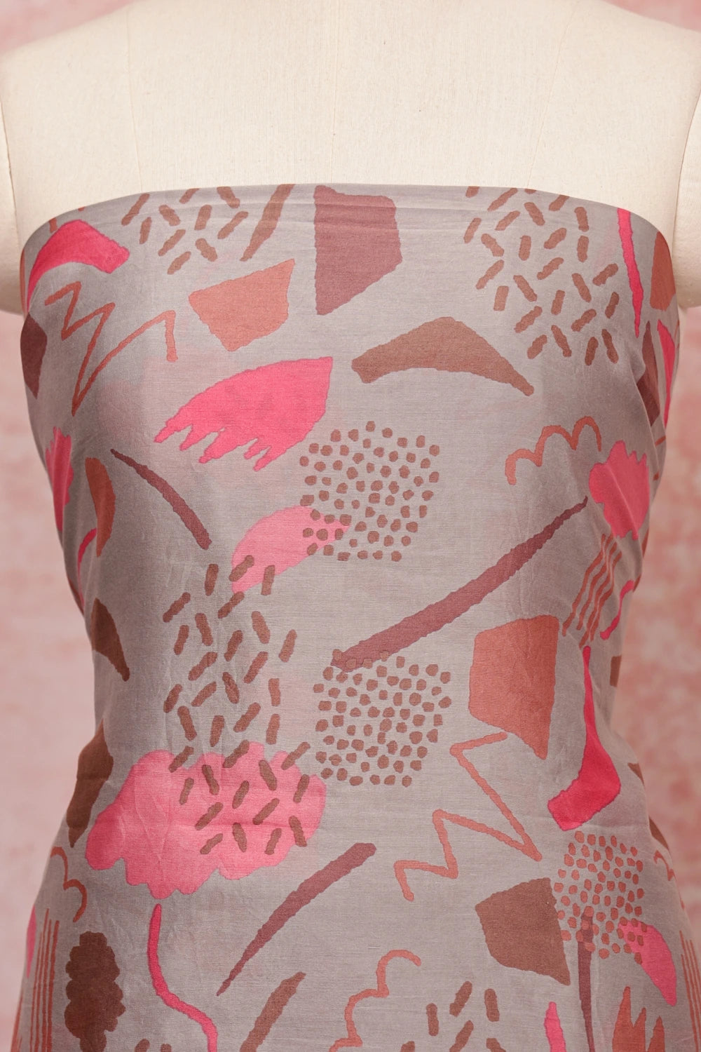 Light Grey Chanderi Printed Unstitched Churidhar Material