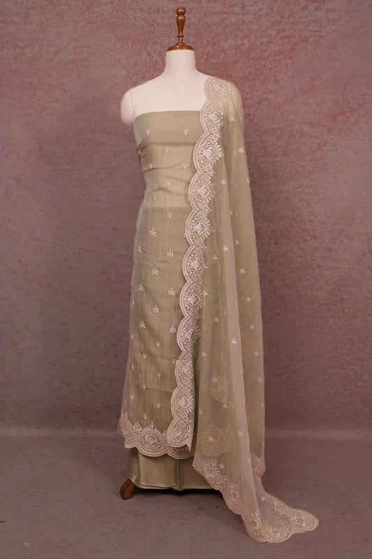 Pastel Green Crush Silk Embroidery Unstitched Churidhar Material