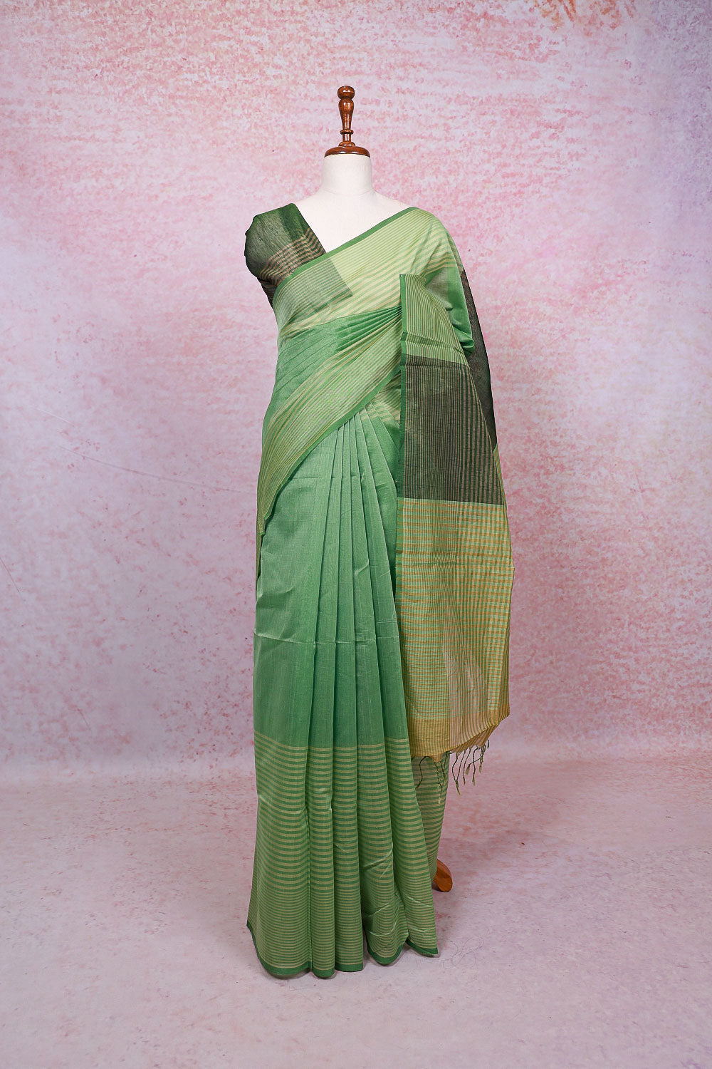 Light Olive Green Cotton Saree - Seematti