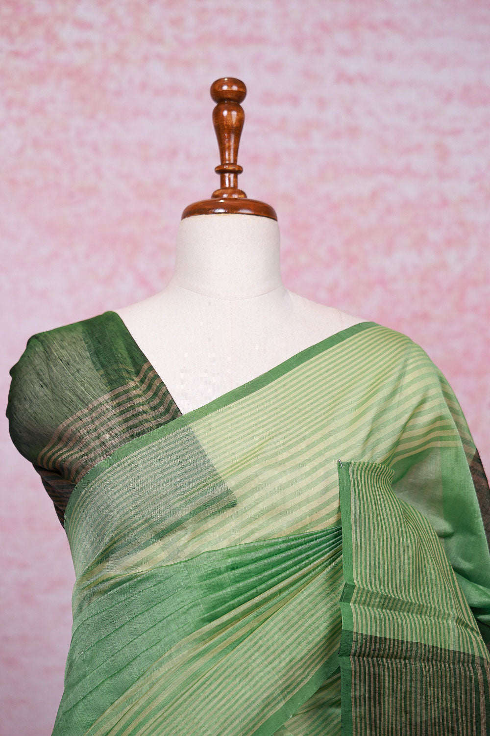 Light Olive Green Cotton Saree - Seematti