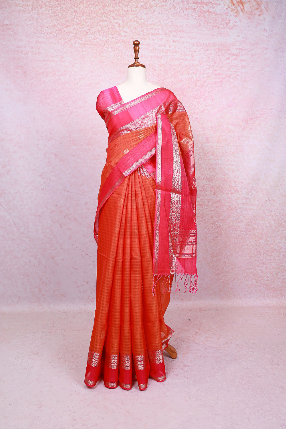 Burnt Orange Cotton Silk Saree