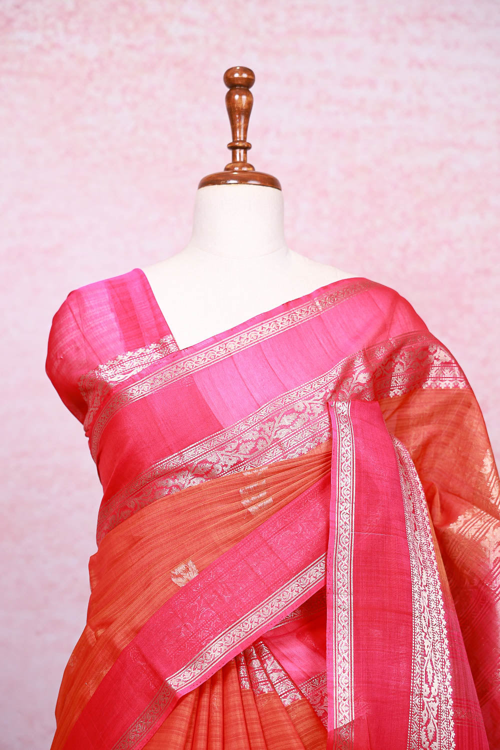 Burnt Orange Cotton Silk Saree
