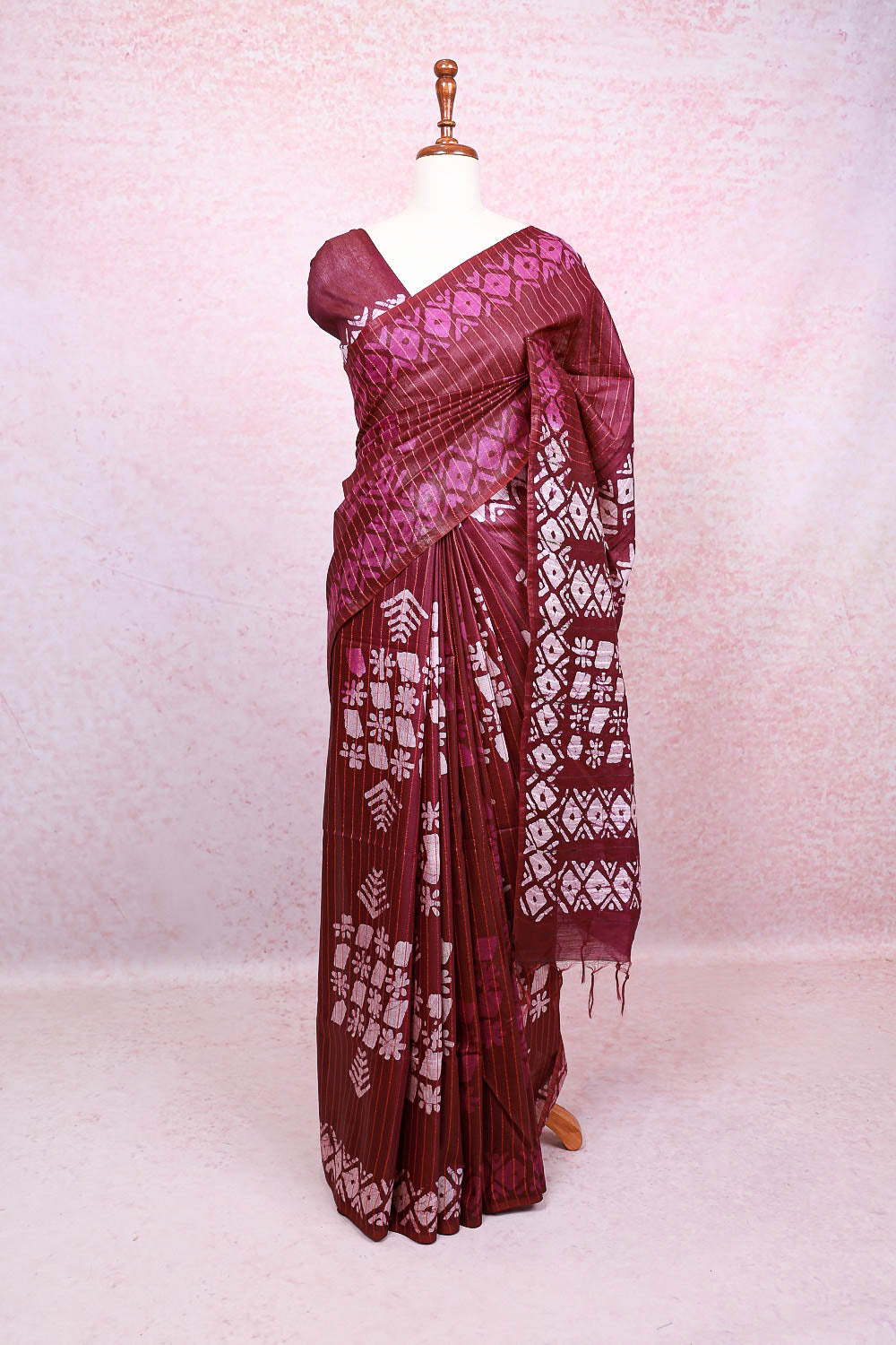 Wine Cotton Saree