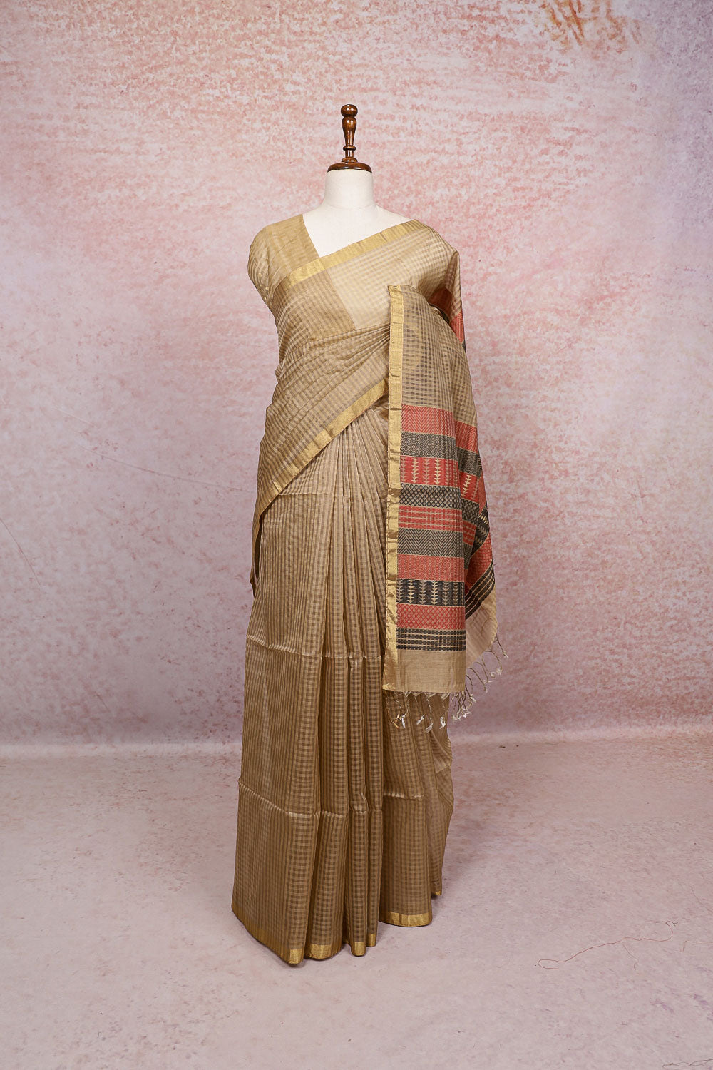 Dark Cream Cotton Silk Saree