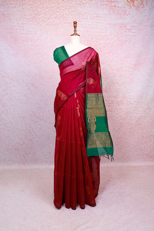 Wine Cotton Silk Saree