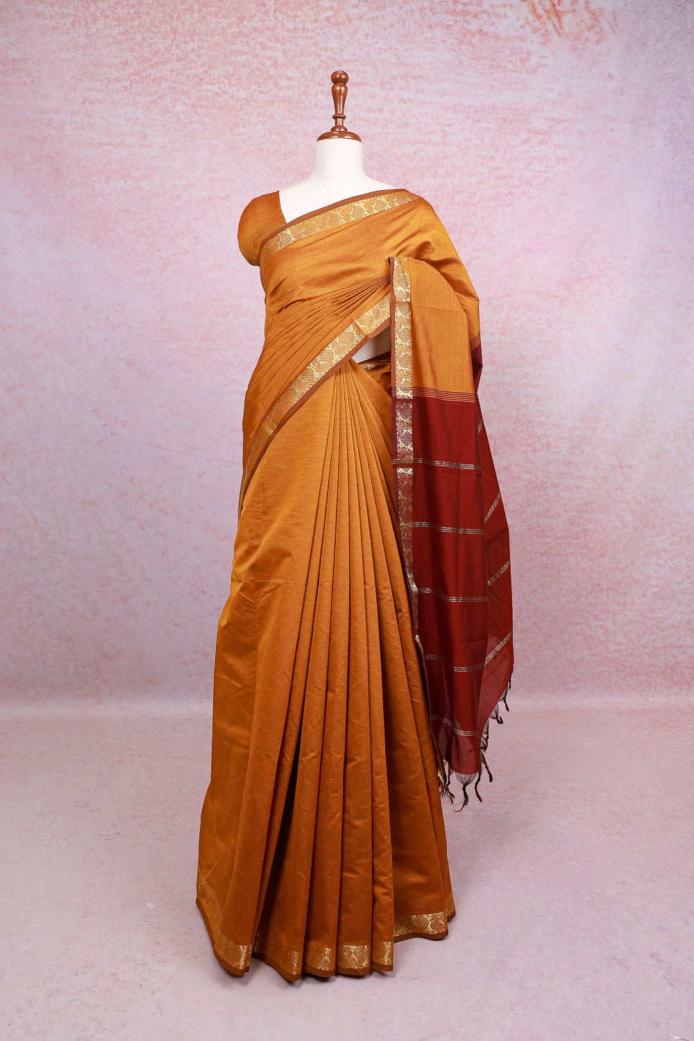 Deep Amber Cotton Silk Saree