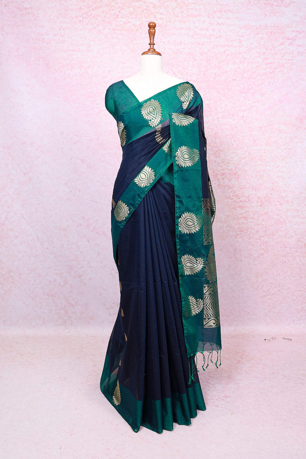 Navy Blue Cotton Silk Saree