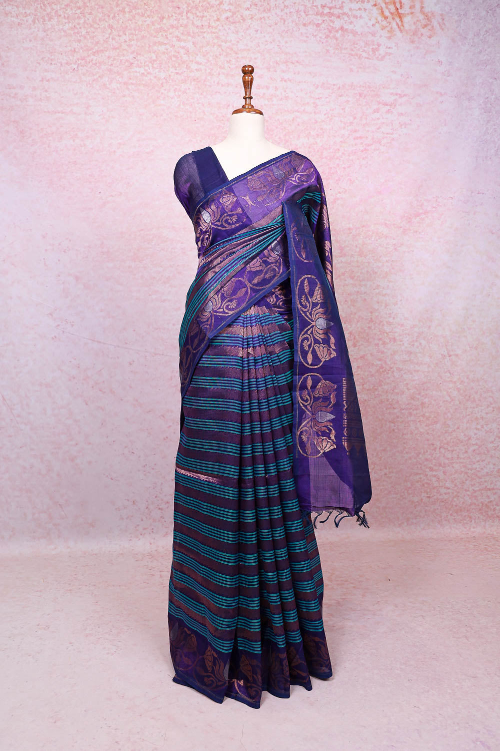 Blue Cotton Silk Saree