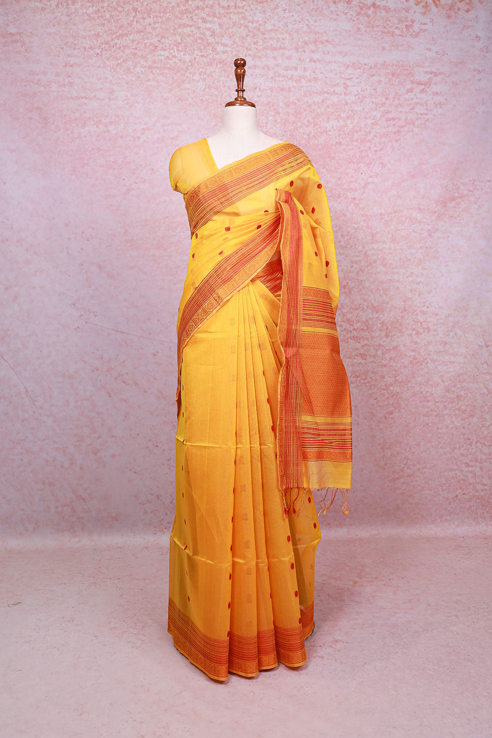 Mango Yellow Cotton Silk Saree