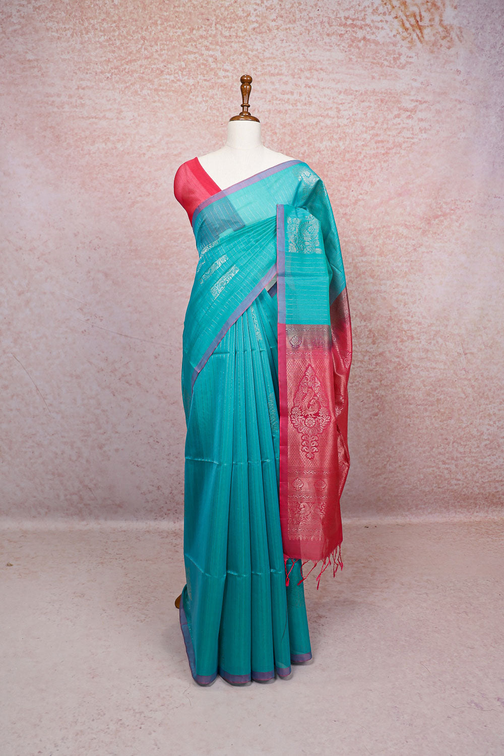 Sapphire Green Cotton Silk Saree