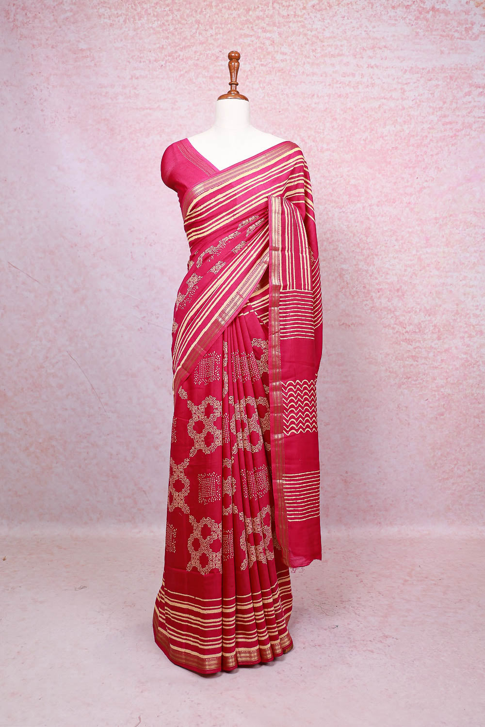 Magenta Semi Chanderi Saree