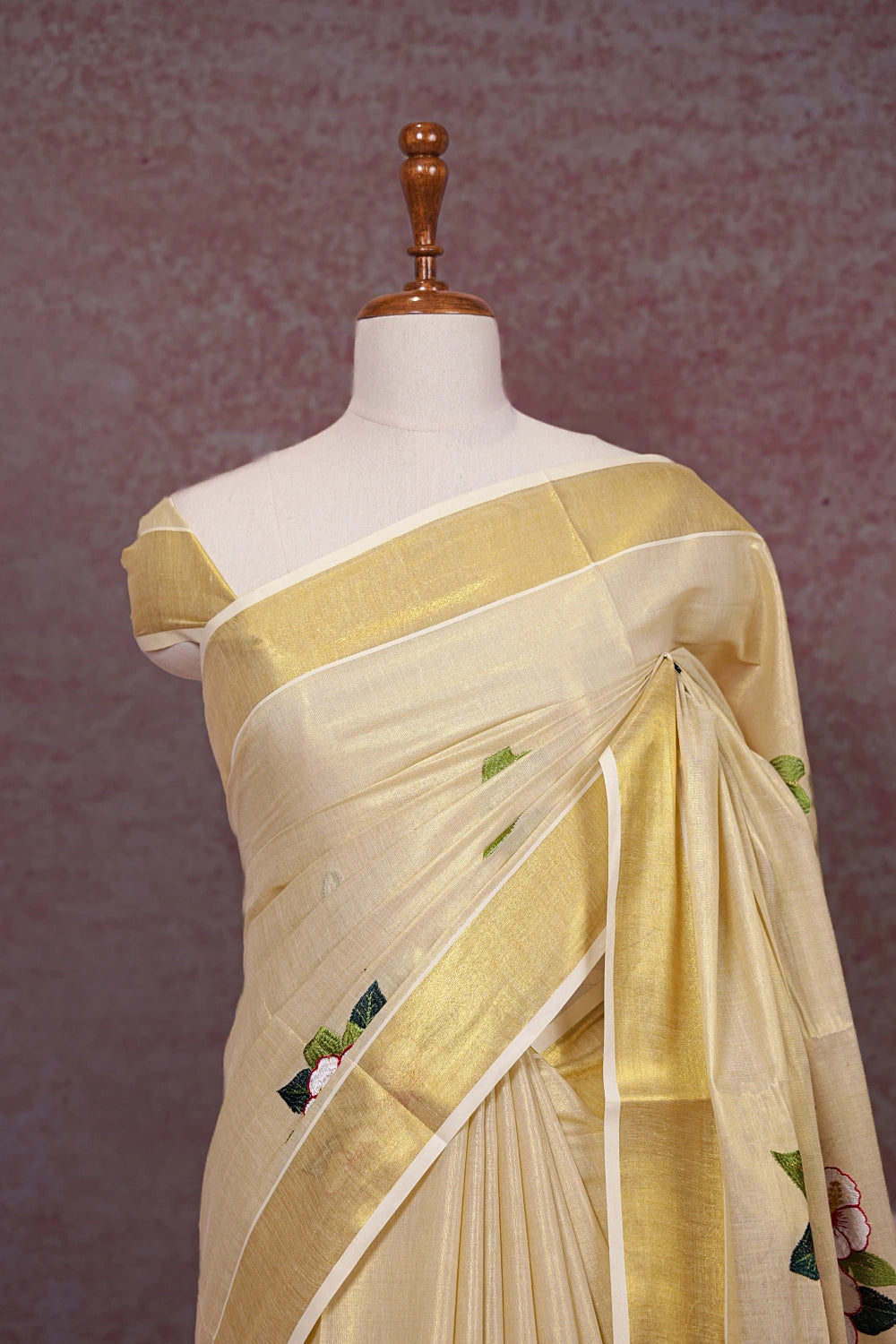 Golden Semi Tissue Kerala Saree
