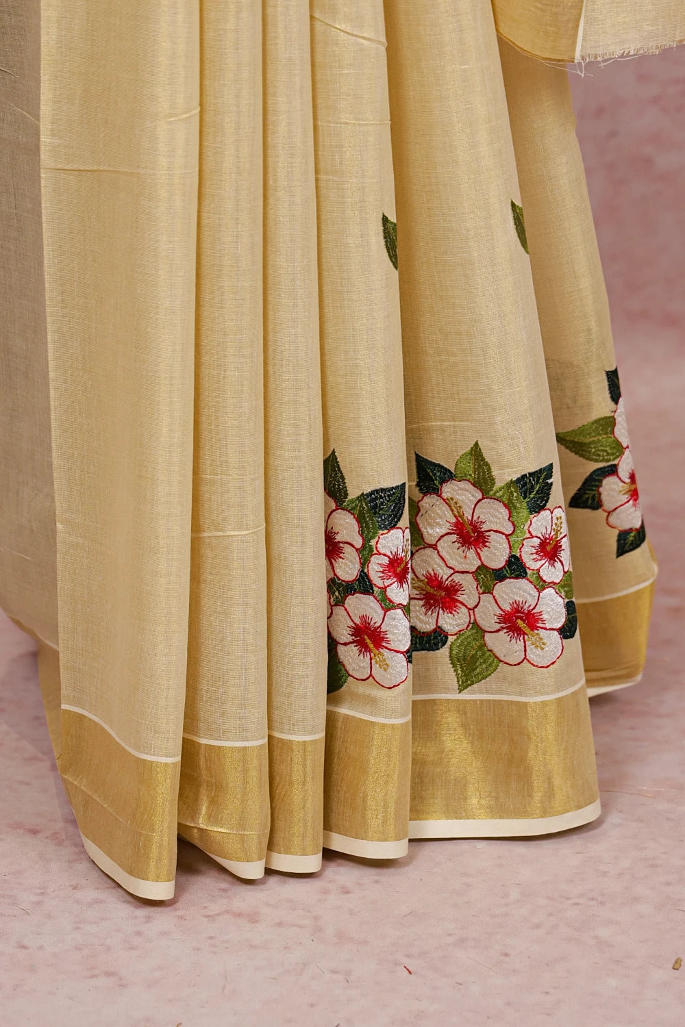 Golden Semi Tissue Kerala Saree