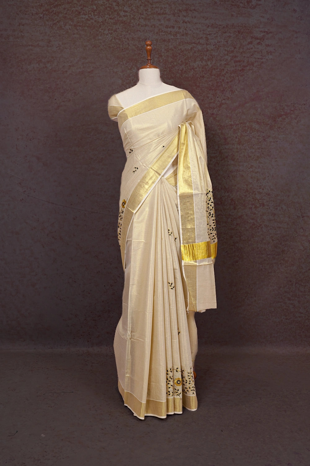 Golden Semi Tissue Kerala Saree