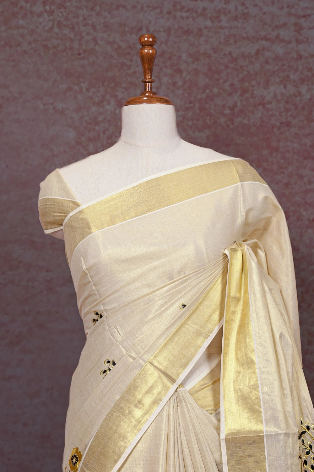 Golden Semi Tissue Kerala Saree