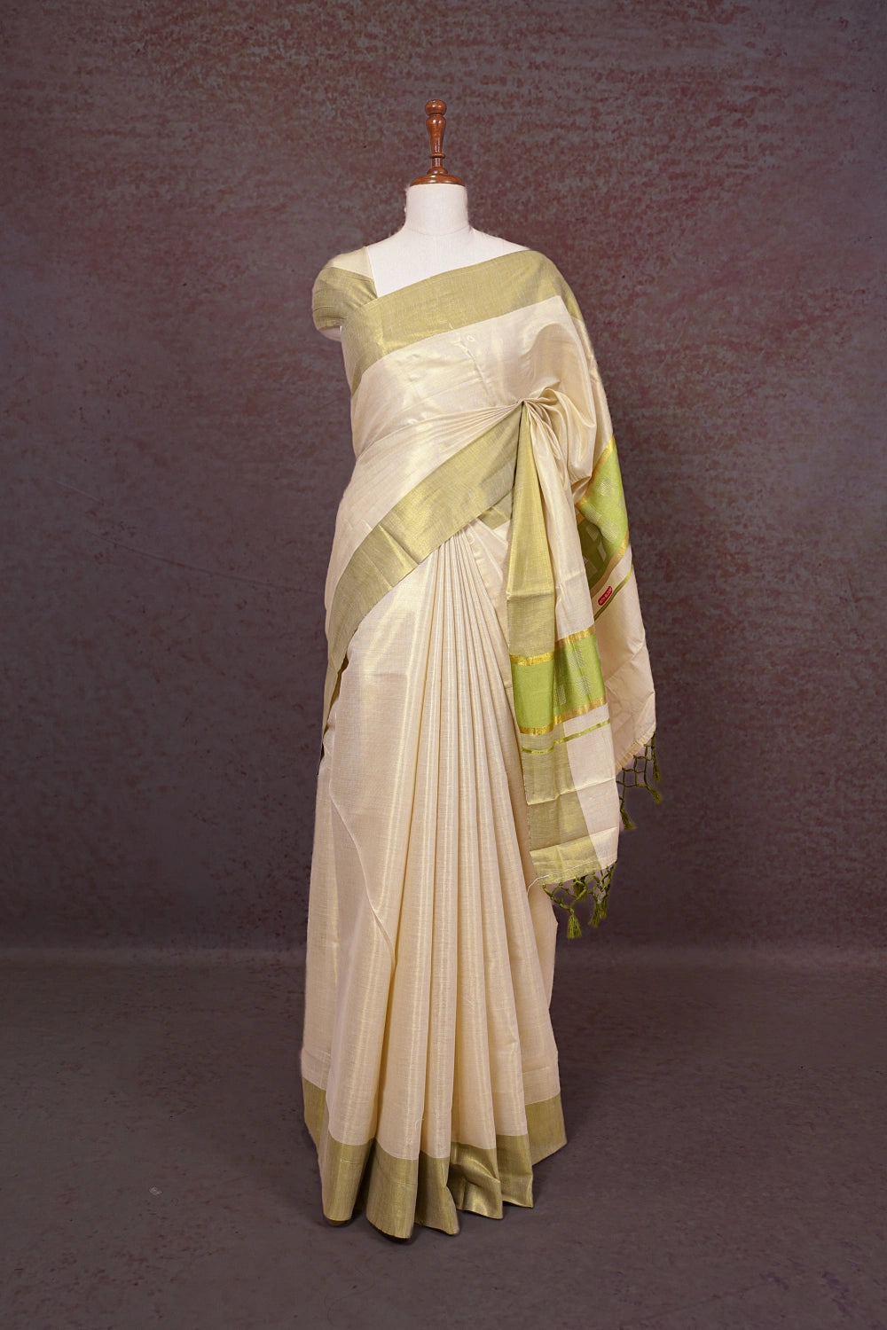 Golden Semi Tissue Kerala Saree