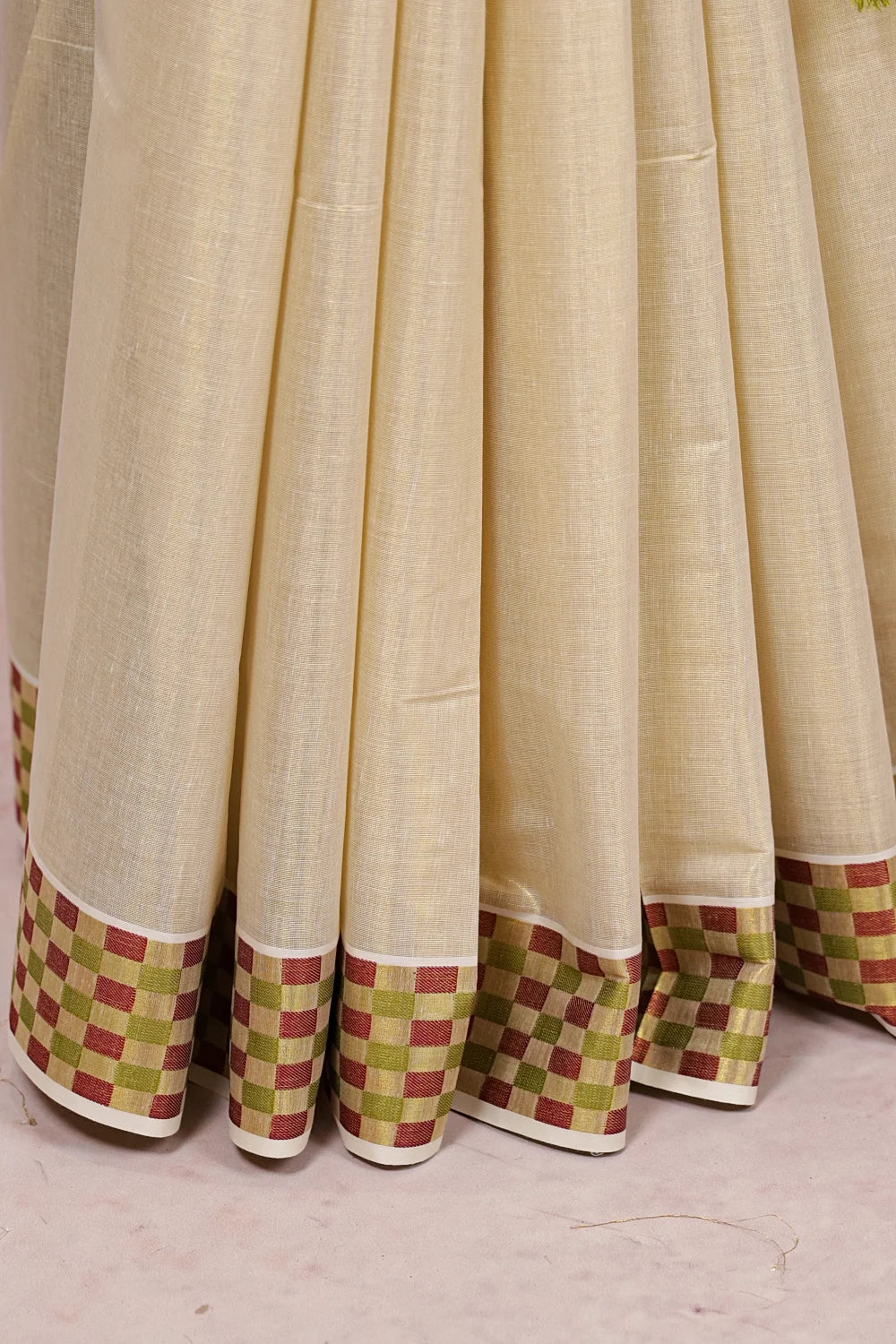 Golden Semi Tissue Kerala Saree