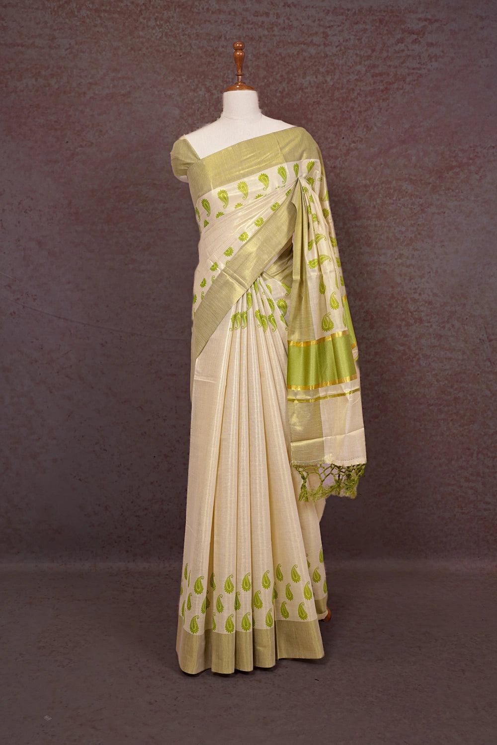 Golden Semi Tissue Kerala Saree