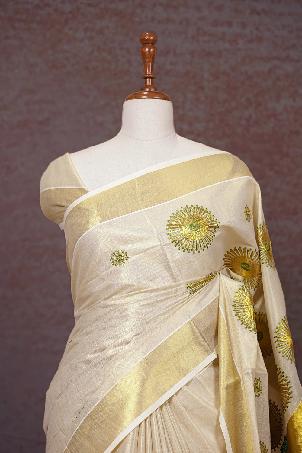 Golden Semi Tissue Kerala Saree