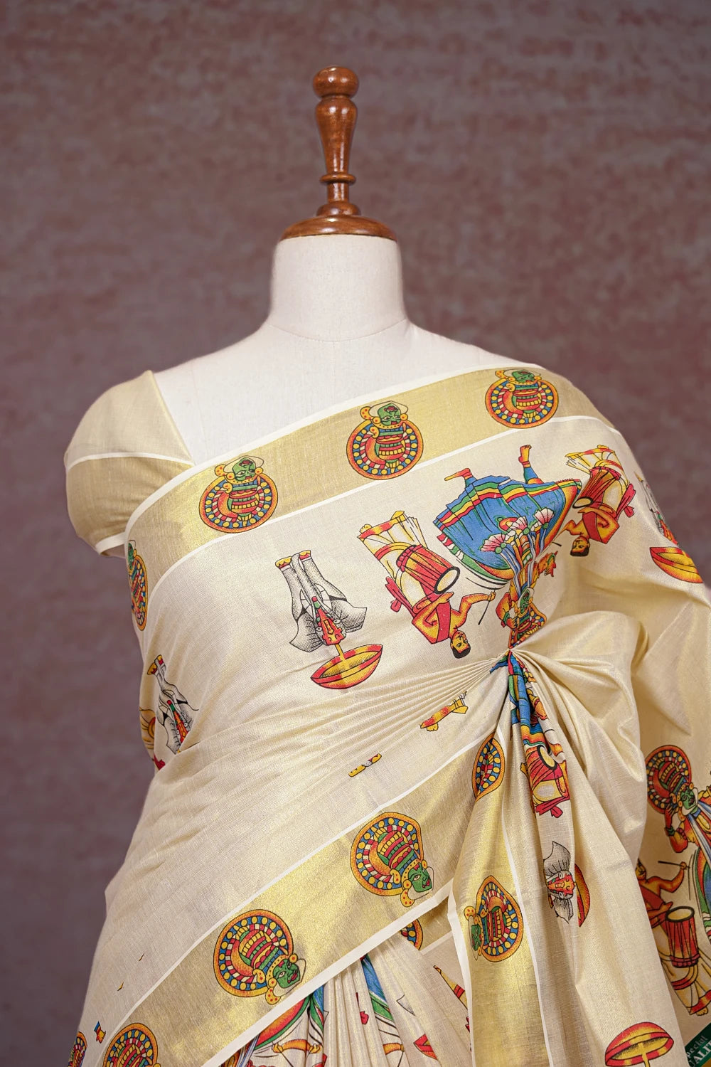 Golden Semi Tissue Kerala Saree