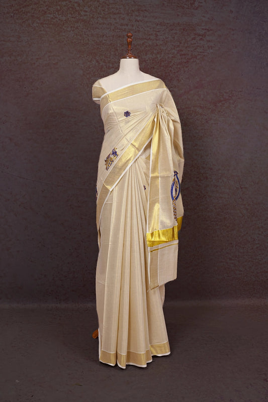 Golden Semi Tissue Kerala Saree