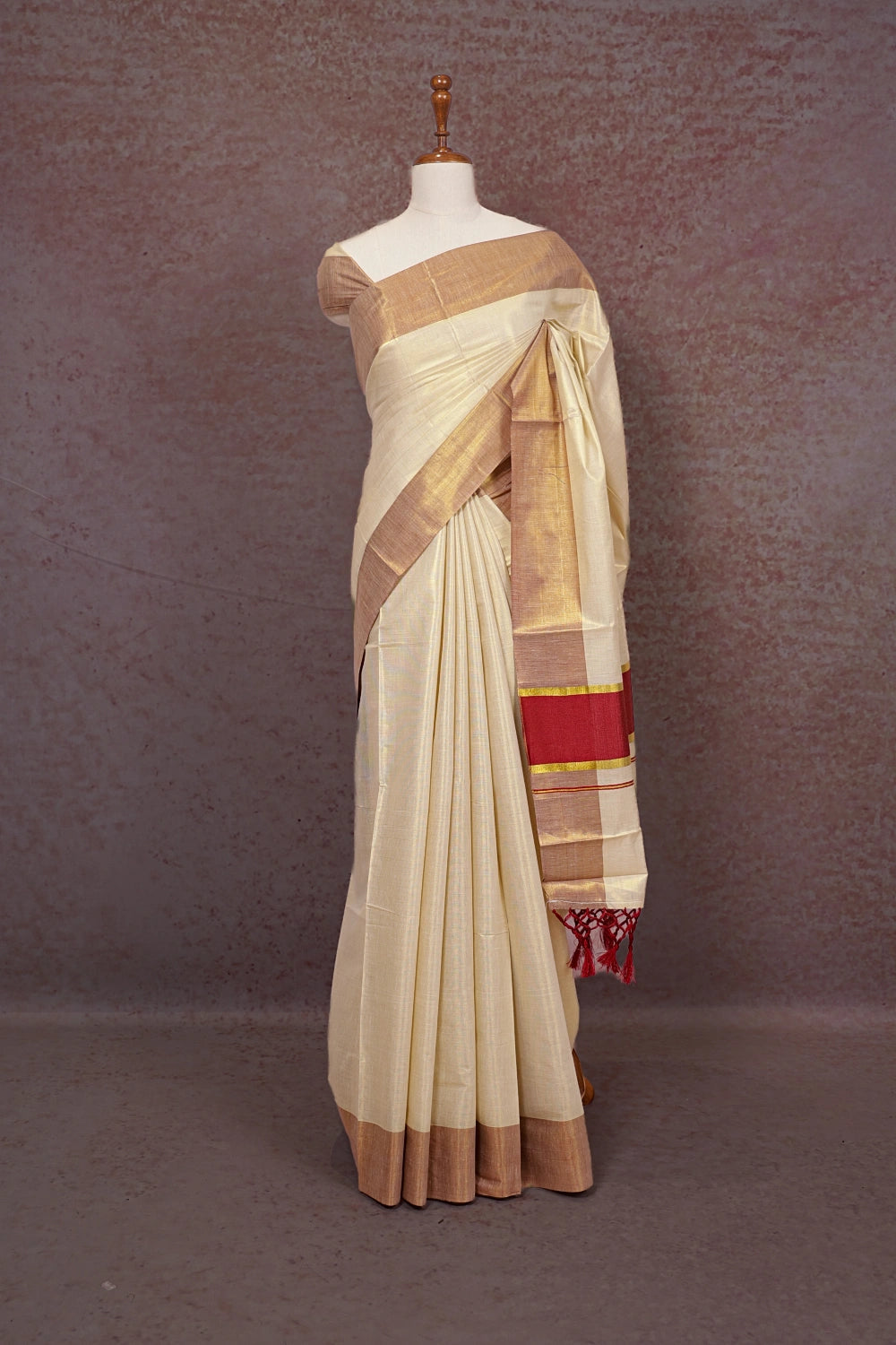 Golden Semi Tissue Kerala Saree