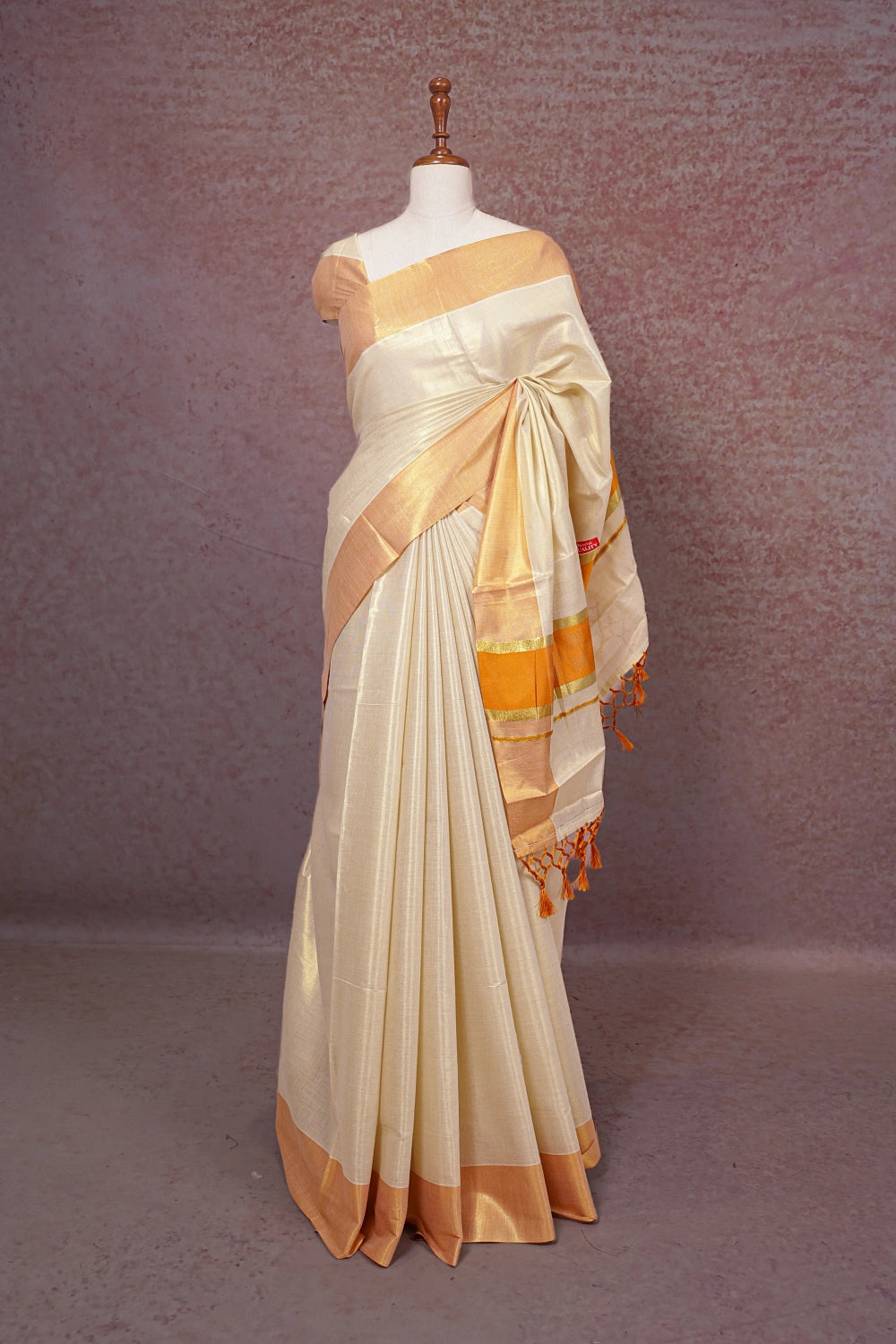 Golden Semi Tissue Kerala Saree