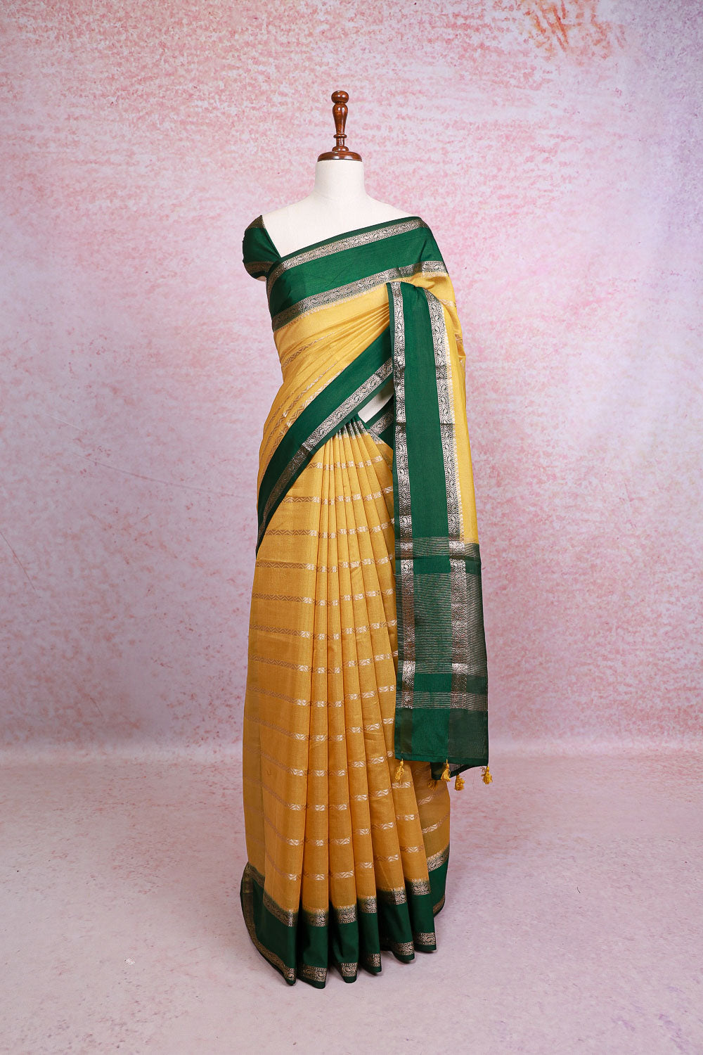 Yellow Semi Crepe Saree