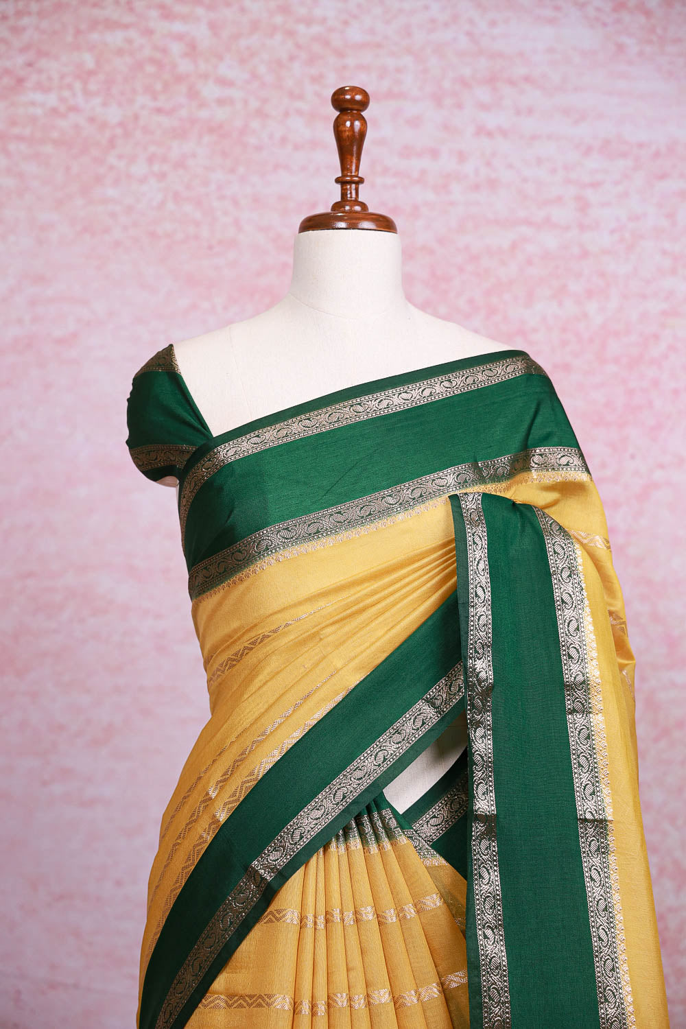 Yellow Semi Crepe Saree