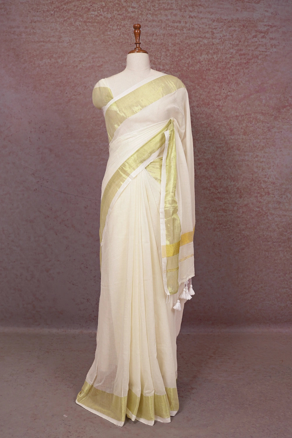 Cream Mul Cotton Kerala Saree