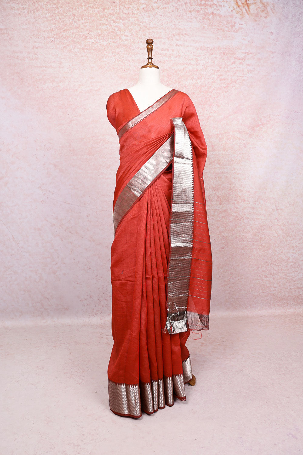 Brick Red Semi Tussar Saree