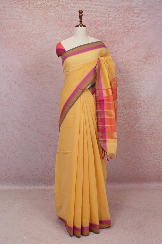 Yellow Cotton Saree - Seematti