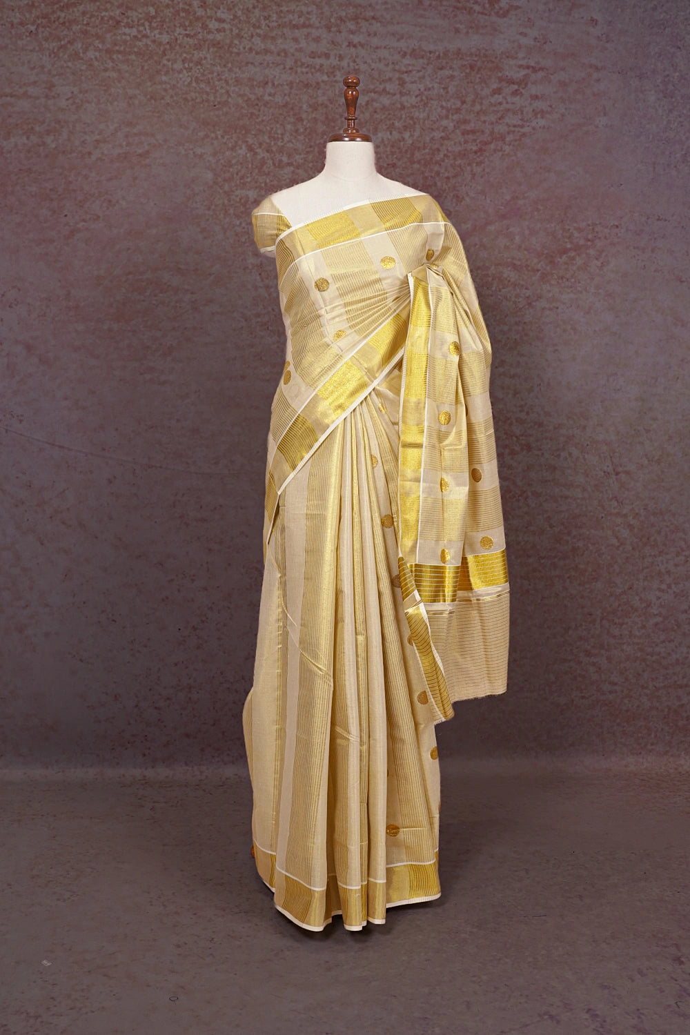 Golden Semi Tissue Kerala Saree