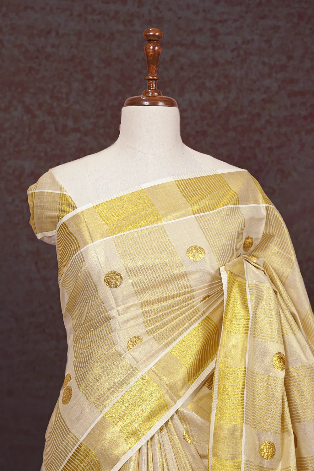 Golden Semi Tissue Kerala Saree