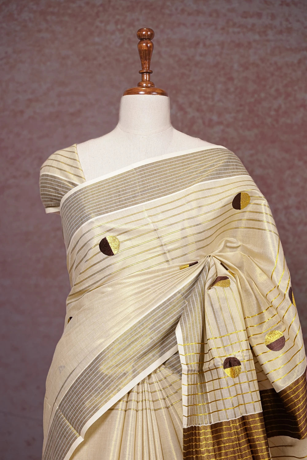 Golden Semi Tissue Kerala Saree