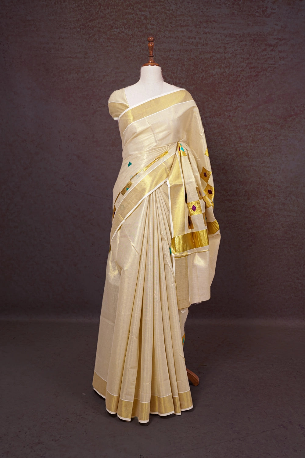 Golden Semi Tissue Kerala Saree