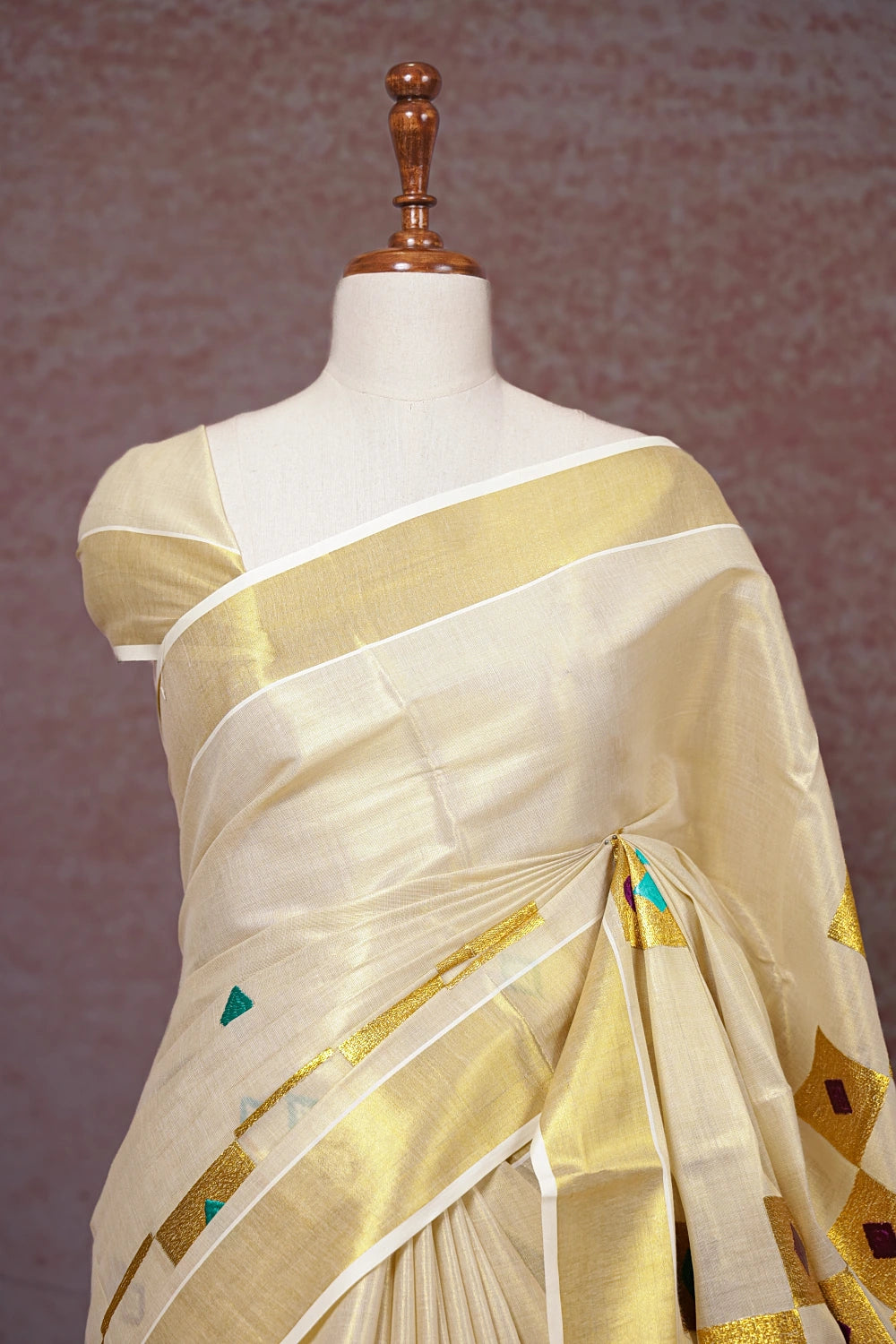 Golden Semi Tissue Kerala Saree