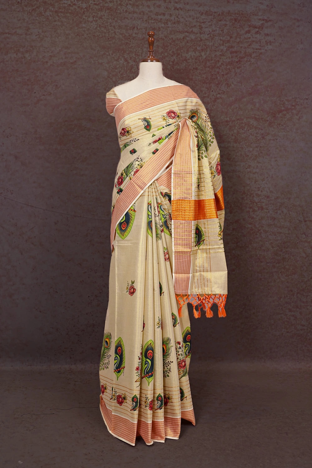 Golden Semi Tissue Kerala Saree